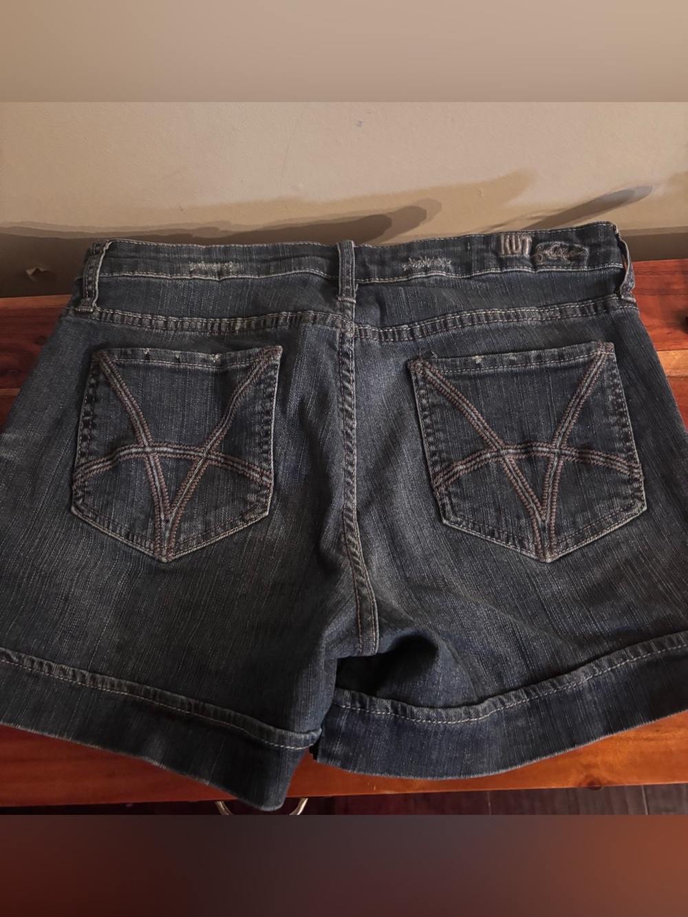 Kut from the Kloth Washed Dark Blue Denim Cuffed Shorts - Picture 3 of 3